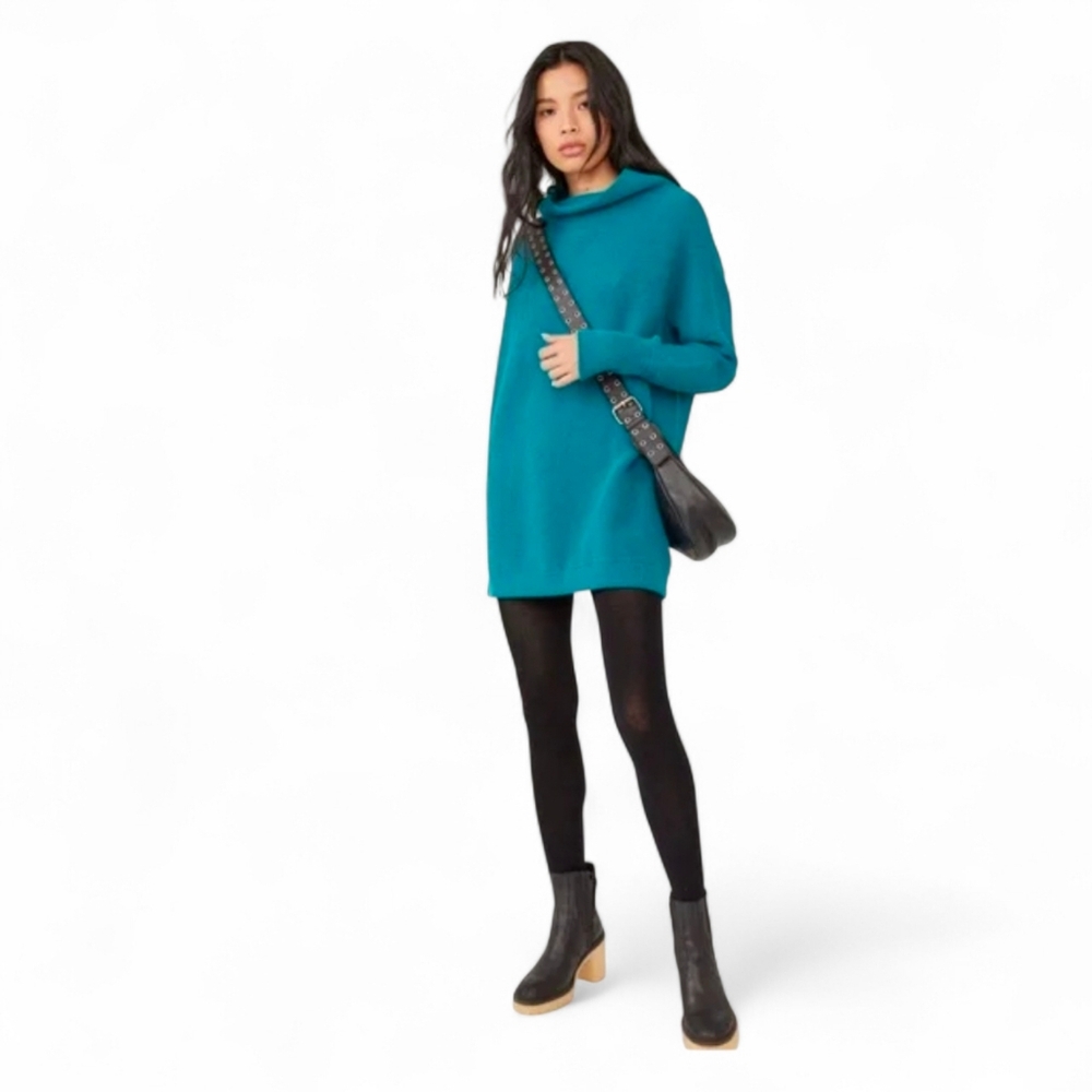 Free People Ottoman Teal Slouchy Tunic Sweater